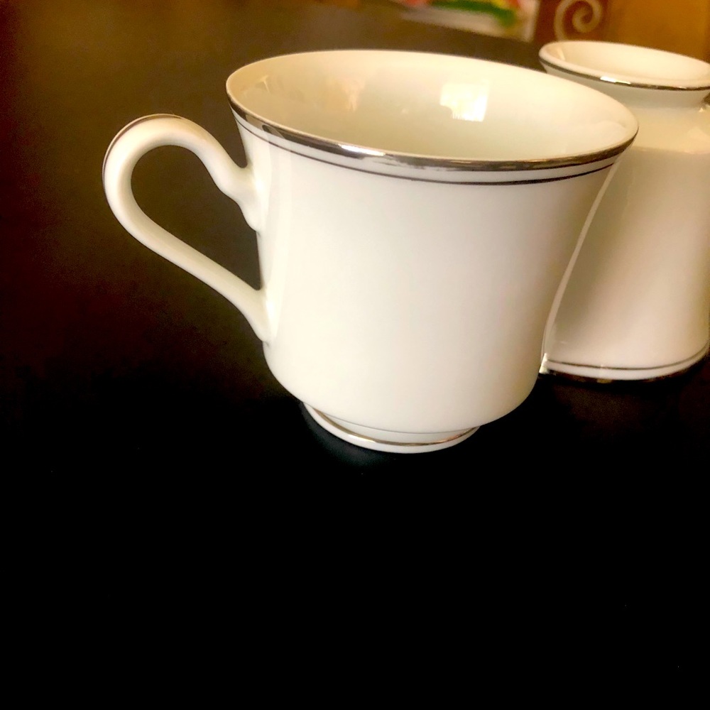 Two Elegant Tea Cups Silver Trim